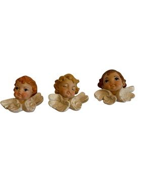 Set of 3 Scioto 1987 Decorative Cherub Wall Accents in Cream and Tan Hand Pa